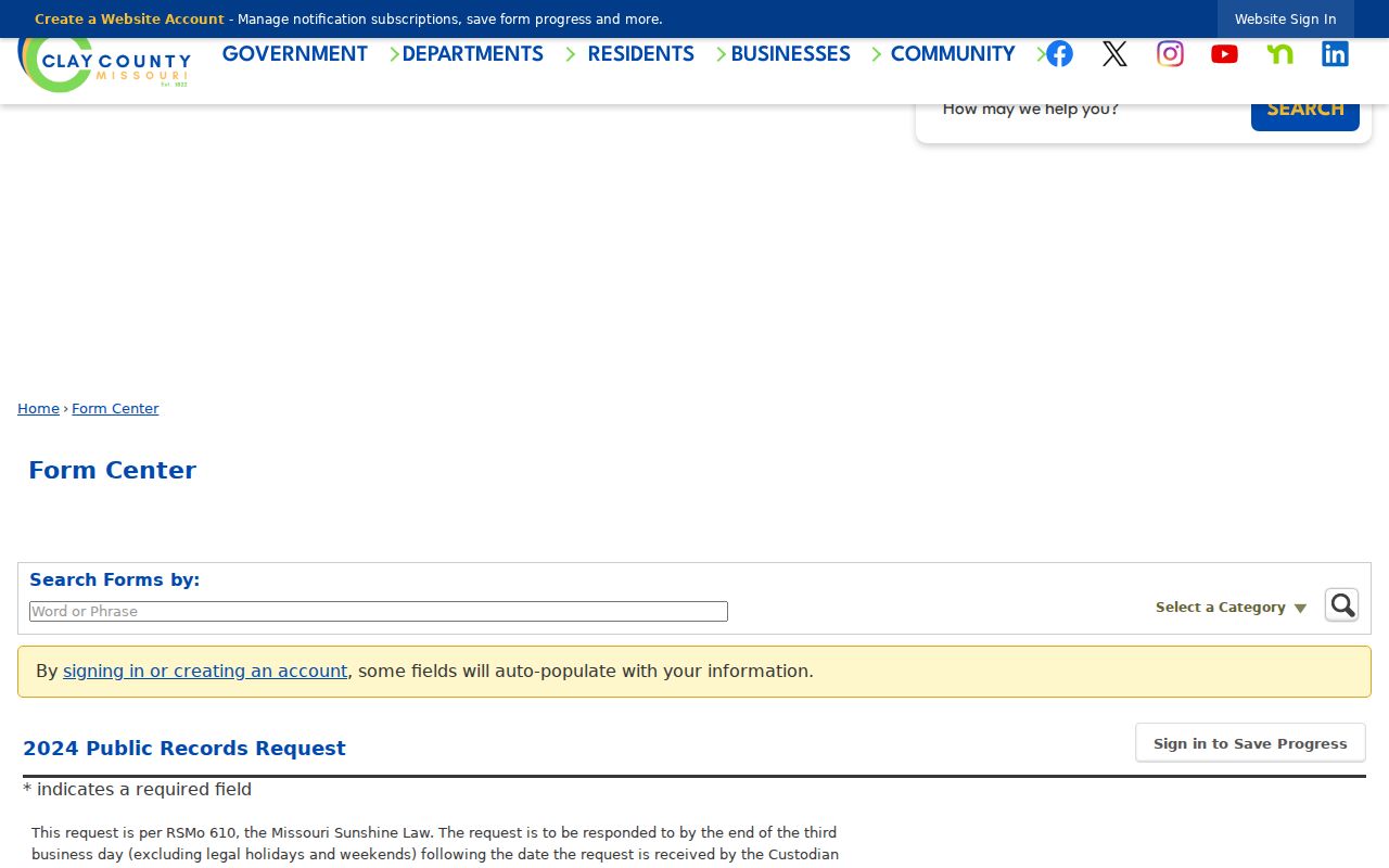 Gladstone residents directory Clay County Sunshine request form