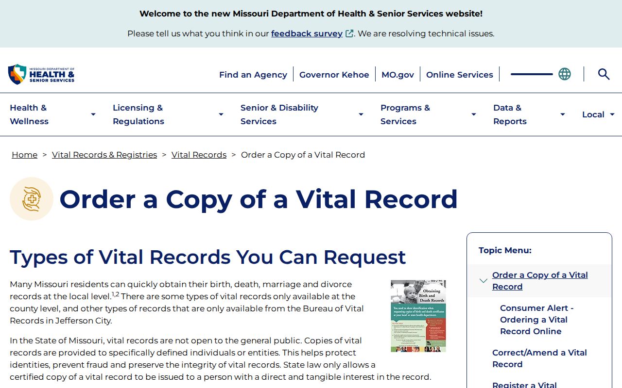 Gladstone residents directory Missouri vital records order page
