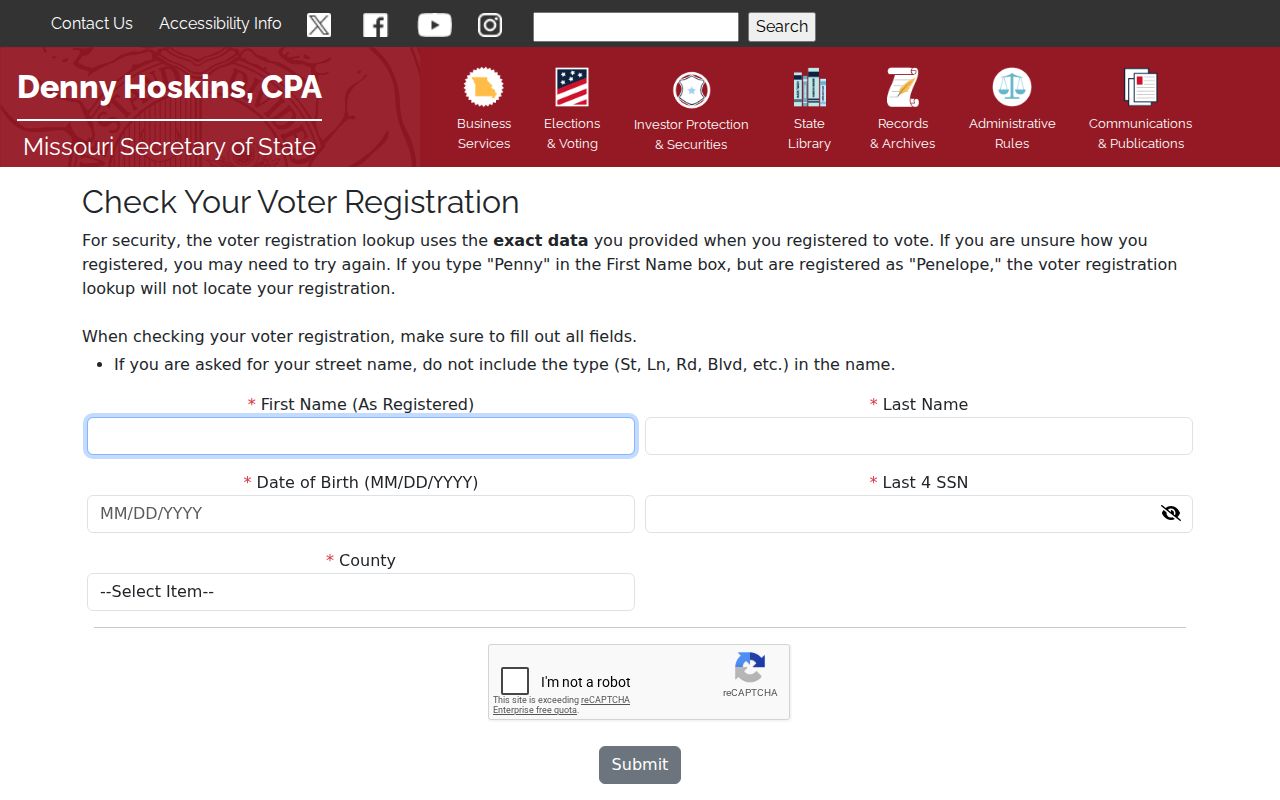 Gladstone residents directory Missouri voter lookup fields
