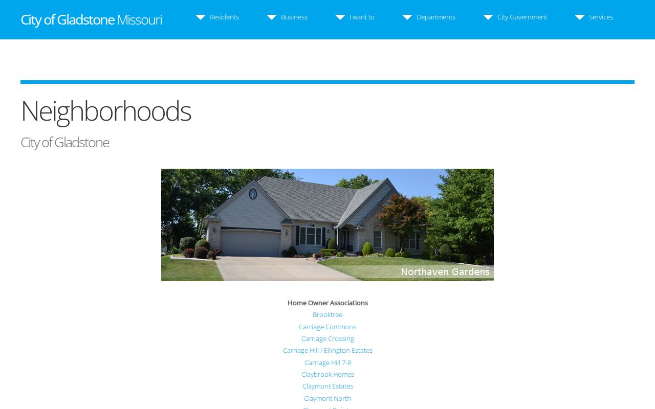 Gladstone neighbors neighborhood associations official city directory
