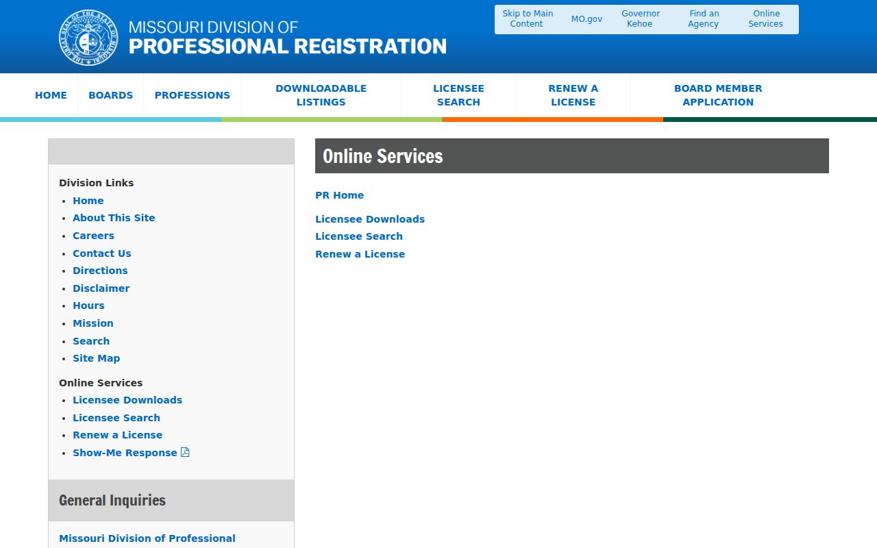 Gladstone resident lookup Missouri Professional Registration license search entry point